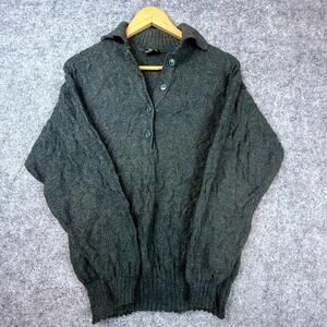 Vintage 90s Tricot Djezi Sweater Womens Medium Green Henley Heritage Cabin